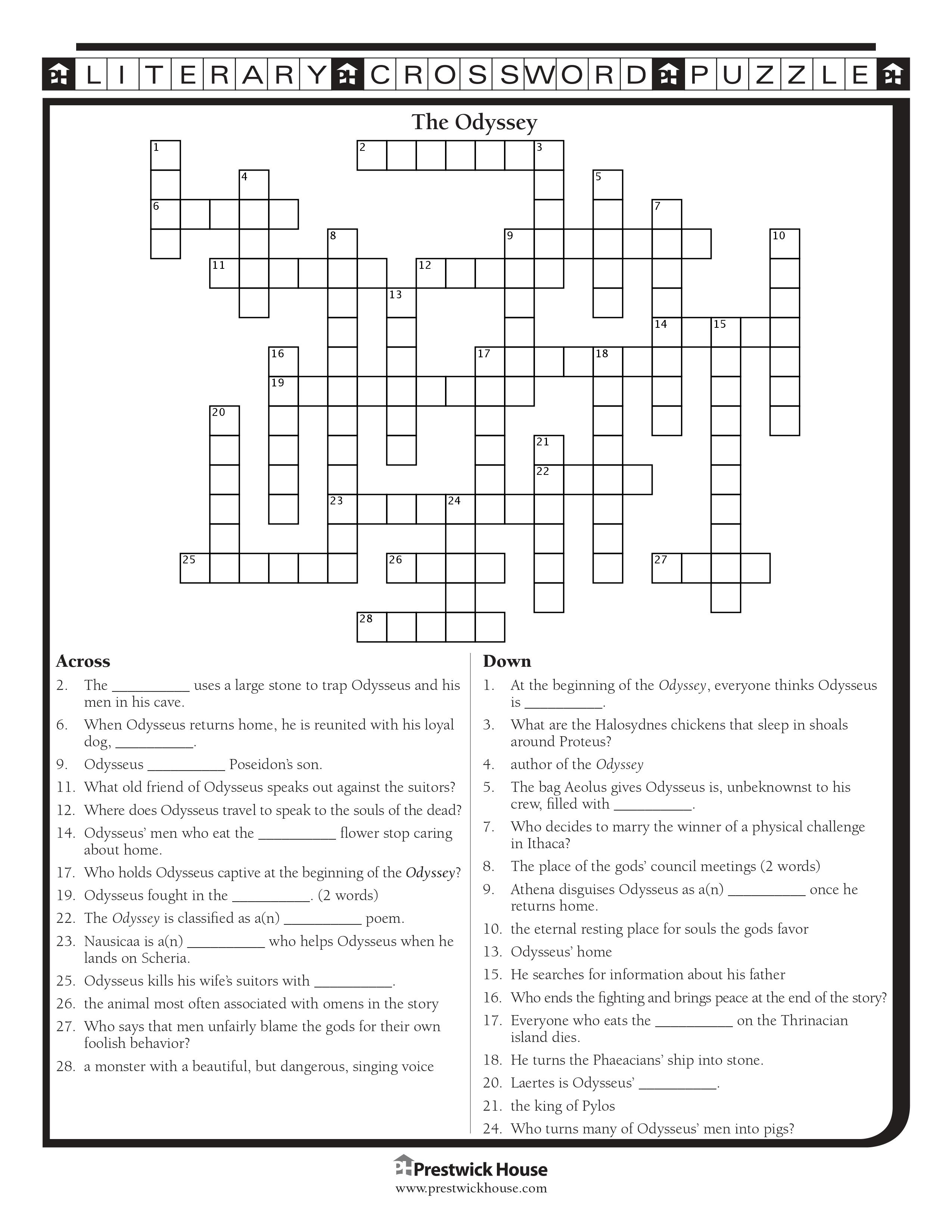 The Odyssey Free Crossword Puzzle Prestwick House